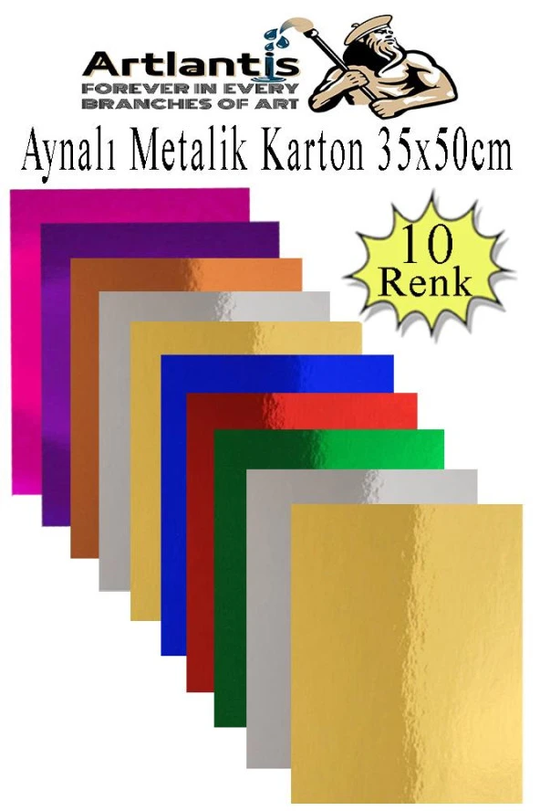 Metalik Aynalı Fon Kartonu 10 Renk 35x50 cm 1 Paket Okul Sınıf Dekoratif Pırıltılı Folyo Kağıt ürün görseli 1