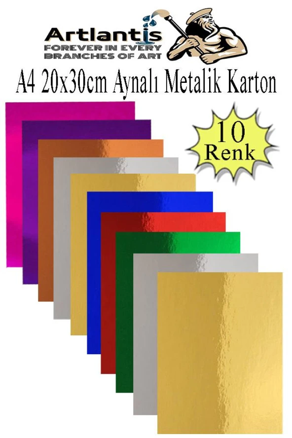 Metalik Aynalı Fon Kartonu A4 10 Renk 20X30 cm 1 Paket Okul Sınıf Dekoratif Pırıltılı Folyo Kağıt ürün görseli 1