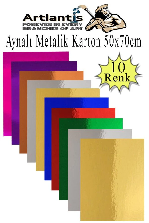 Metalik Aynalı Fon Kartonu 10 Renk 50x70 cm 1 Paket Okul Sınıf Dekoratif Pırıltılı Folyo Kağıt ürün görseli 1