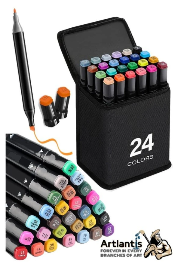 24 Adet Çift Taraflı Marker Kalem Çantalı 1 Paket 24 Renk Touch Markör Çift Uçlu Keçeli Kalem Sanat Tasarım Hobi ürün görseli 1