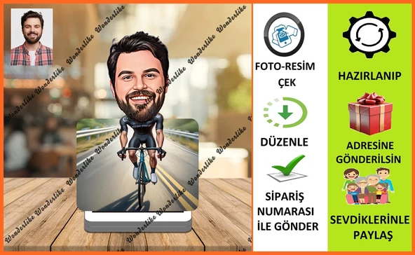 Bisiklete Binen Adam Karikatür Biblo,Sevgiliye Hediye,Doğum Günü Hediyesi ürün görseli 1