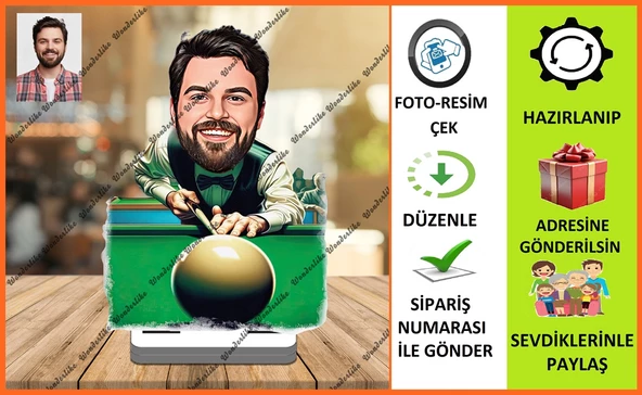 Bilardo Ustası Karikatür Biblo,Sevgiliye Hediye,Doğum Günü Hed ürün görseli 1