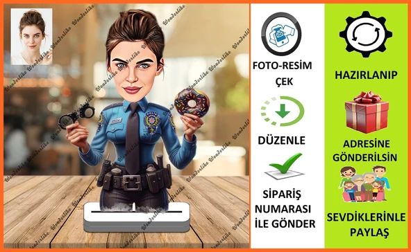 Emniyet Mensubu Polis Bayan Karikatür Biblo,Sevgiliye Hediye, ürün görseli 1