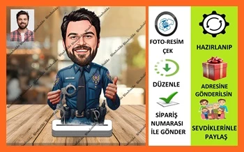 Emniyet Mensubu Polis Karikatür Biblo,Sevgiliye Hediye,Doğum Gün ürün görseli 1