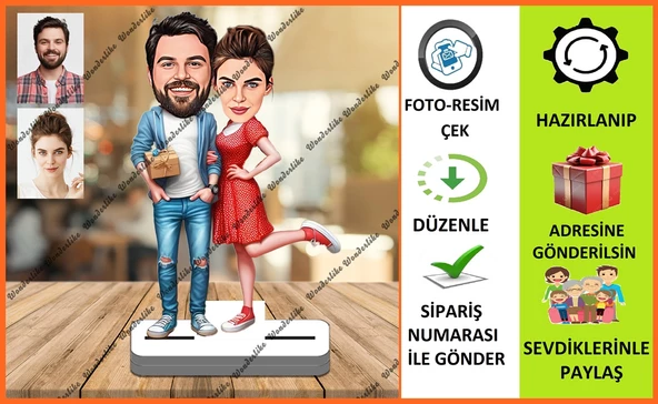 Çift Aile Karikatür Biblo,Sevgiliye Hediye,Doğum Günü Hediyesi ürün görseli 1