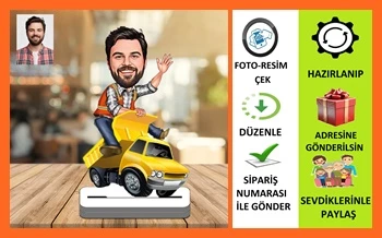 Kamyon Şöförü Karikatür Biblo,Sevgiliye Hediye,Doğum Günü Hediyesi ürün görseli 1