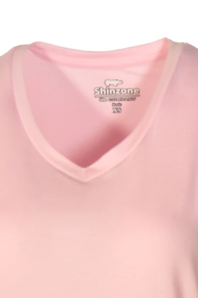 Kadın V Yaka Basic Pembe T-Shirt - Resim 4