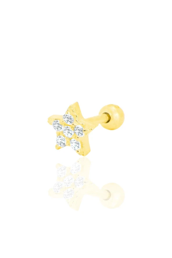 Gümüş altın yaldızlı zirkon taşlı yıldız Tragus helix Piercing küpe SGTL12422GOLD ürün görseli 1