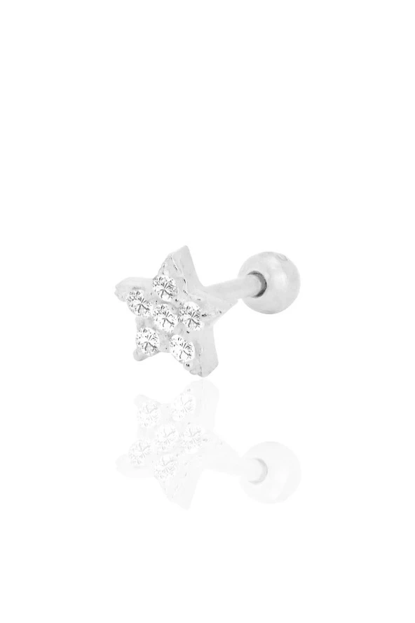 Gümüş rodyumlu zirkon taşlı yıldız Tragus helix Piercing küpe SGTL12422RODAJ ürün görseli 1