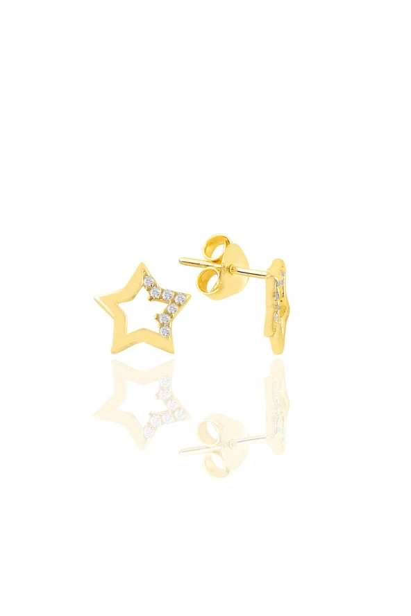 Gümüş altın yaldızlı zirkon taşlı yıldız küpe SGTL11120GOLD ürün görseli 1
