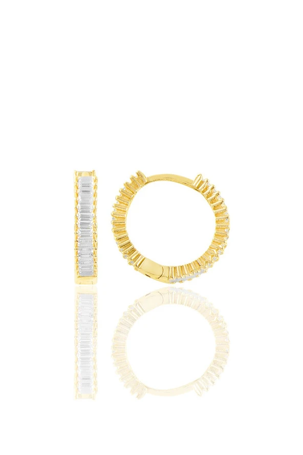 Gümüş altın yaldızlı baget taşlı tamtur halka küpe SGTL11365GOLD ürün görseli 1
