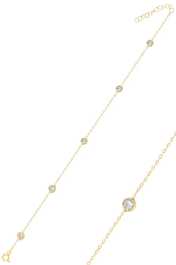 Gümüş altın yaldızlı zirkon tek sıra taşlı bileklik SGTL12500GOLD ürün görseli 1