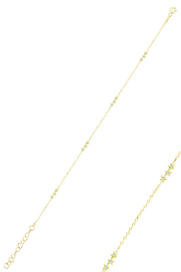 Gümüş altın yaldızlı zirkon taşlı kayan yıldız bileklik SGTL12503GOLD ürün görseli 1