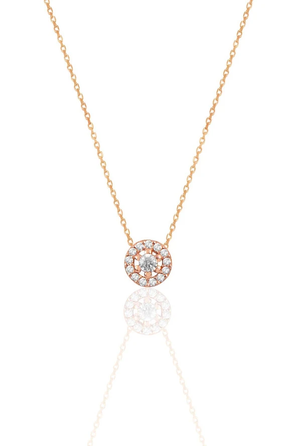Gümüş rose zirkon taşlı pırlanta modeli tiny kolye SGTL12507ROSE ürün görseli 1