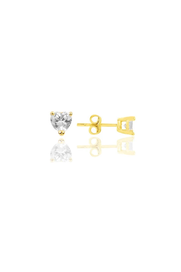 Gümüş altın yaldızlı pırlanta montürlü zirkon taşlı 5 mm kalp küpe SGTL12508GOLD ürün görseli 1