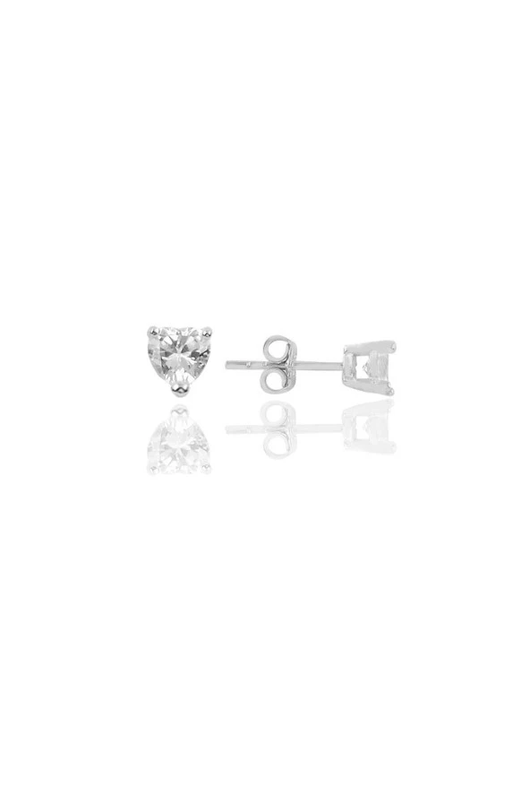 Gümüş rodyumlu pırlanta montürlü zirkon taşlı 5 mm kalp küpe SGTL12508RODAJ ürün görseli 1