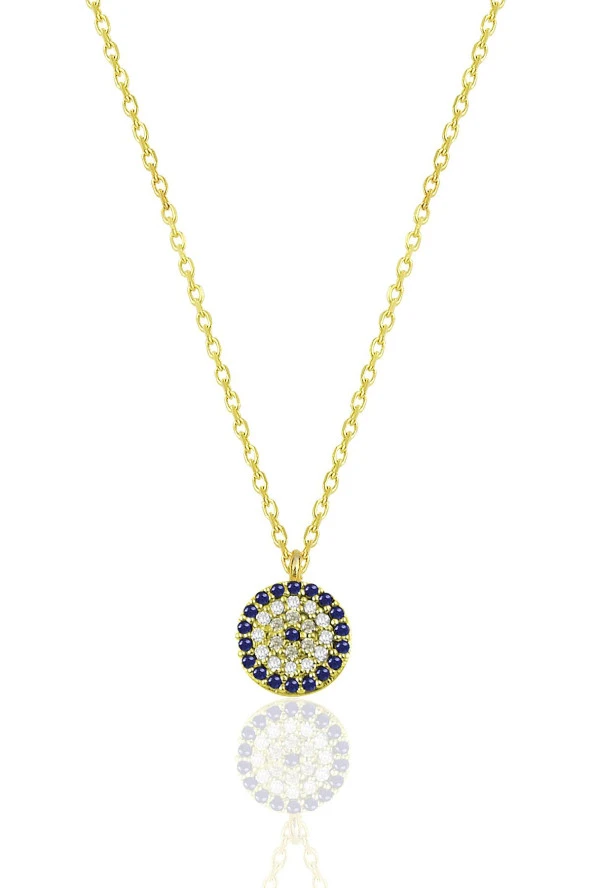 Gümüş altın yaldızlı zirkon taşlı nazar kolye SGTL12511GOLD ürün görseli 1