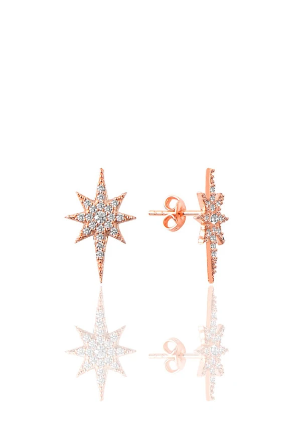 Gümüş rose zirkon taşlı (kuzey) kutup yıldızı küpe SGTL12521ROSE ürün görseli 1