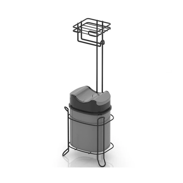 Tekno Tel MG-098 Ayaklı Yedekli Wc Kağıtlık + Çöp Kovası Siyah ürün görseli 1
