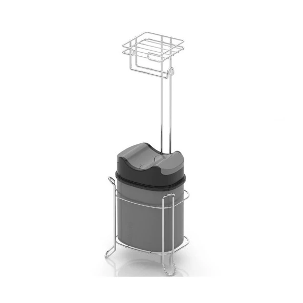 Tekno Tel MG-098 Ayaklı Yedekli Wc Kağıtlık + Çöp Kovası Krom ürün görseli 1