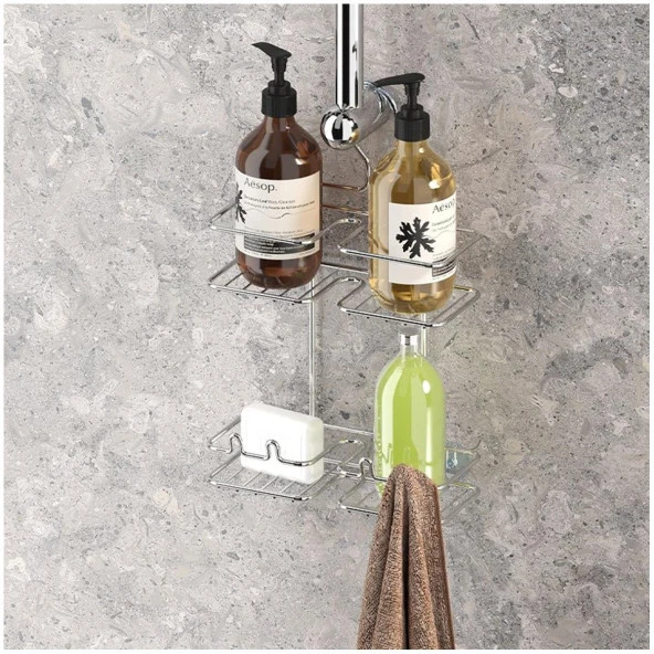 Tekno Tel BK-067 Asmalı 2 Katlı Düz Banyo Duş Rafı Krom ürün görseli 1