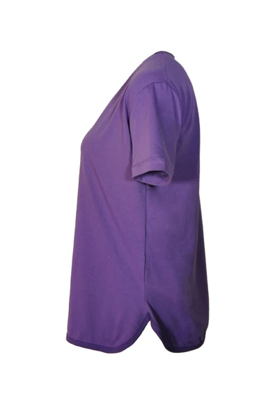 Kadın V Yaka Basic Mor T-Shirt - Resim 2