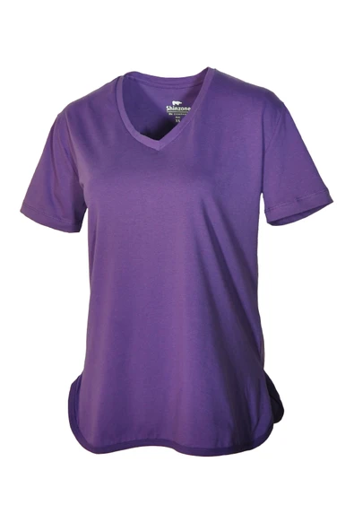 Kadın V Yaka Basic Mor T-Shirt ürün görseli 1