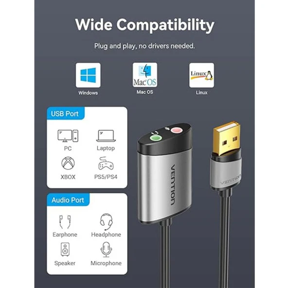 Vention 2.1 USB Ses Kartı Siyah - Resim 2