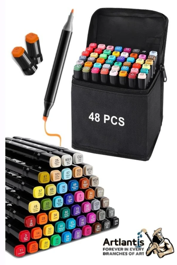 48 Adet Çift Taraflı Marker Kalem Çantalı 1 Paket 48 Renk Touch Markör Çift Uçlu Keçeli Kalem Sanat Tasarım Hobi ürün görseli 1