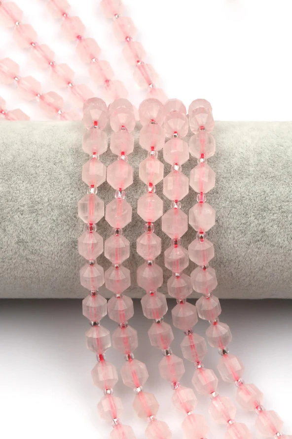 Pembe Kuvars Doğal Taş Dizi 7 x 8 mm Hexagonal Kesim ürün görseli 1