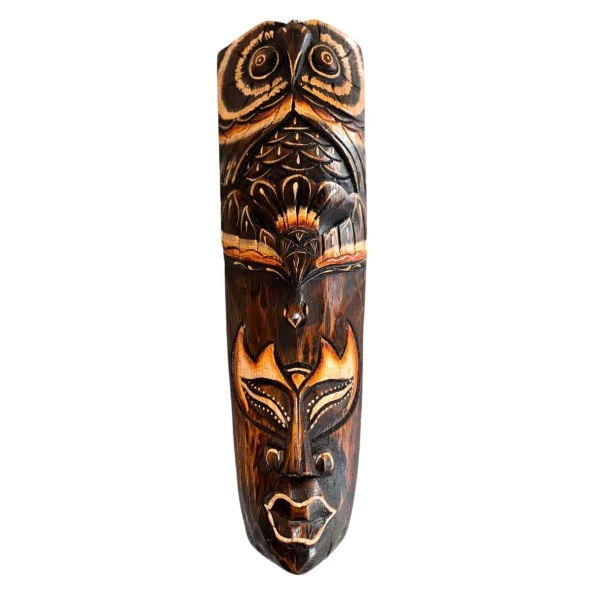 Ahşap Totem Aborjin Tiki Mask 50 cm El Yapımı Duvar Dekoru ürün görseli 1