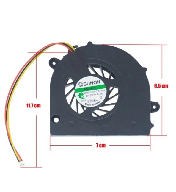 Acer TravelMate 5744, as4736, NV7309U NV7310U NV7316U NV7317U NV7318U NV74 Cpu Fanı MF60120V1-C181-S9A / 3pin ürün görseli 1