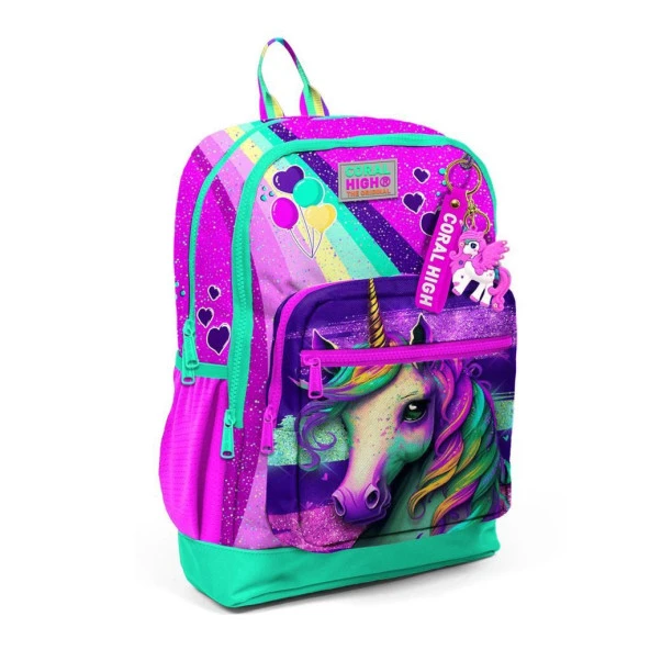 Coral High Unicorn Desenli Büyük Boy Okul Sırt Çantası 23758 ürün görseli 1