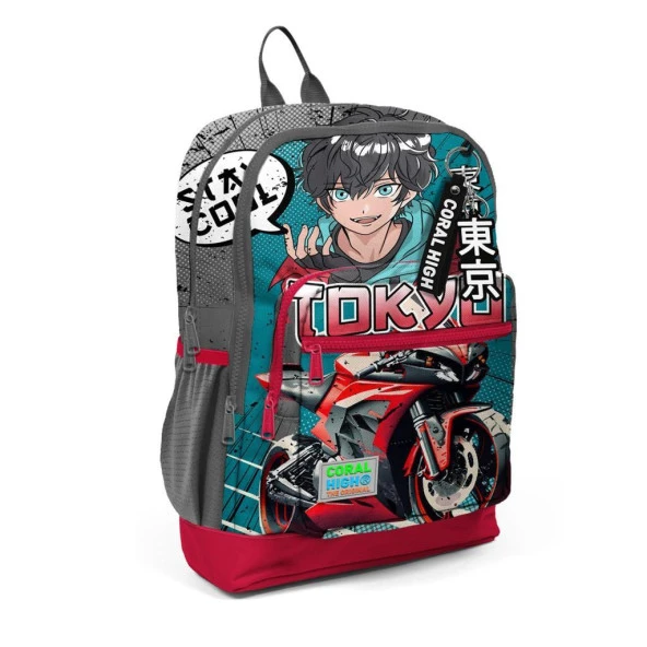 Coral High Motorsiklet Desenli Büyük Boy Okul Sırt Çantası 23764 ürün görseli 1