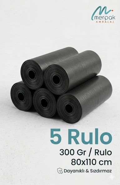 Kalın Çöp Torbası 300 gr X 5 Rulo Siyah Çöp Poşeti 80x110 Cm Jumbo Endüstriyel Çöp Torbası ürün görseli 1