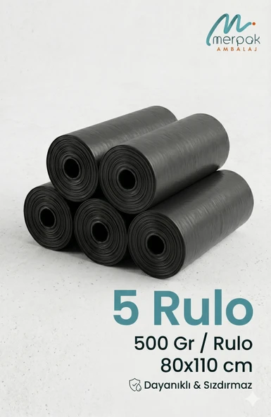 Kalın Çöp Torbası 500 gr X 5 Rulo Siyah Çöp Poşeti 80x110 Cm Jumbo Endüstriyel Çöp Torbası ürün görseli 1