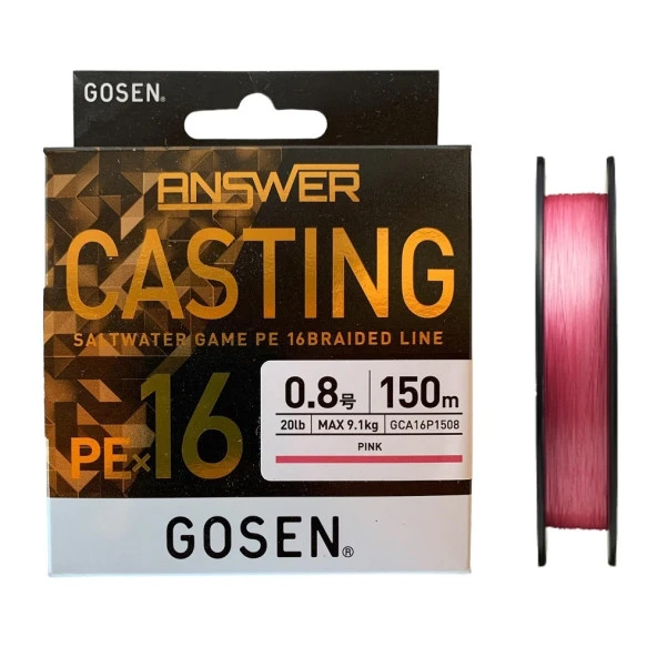 Gosen X16 Casting Answer 0.8PE-0.148mm 16 Örgü Spin İpi 150mt Pink ürün görseli 1