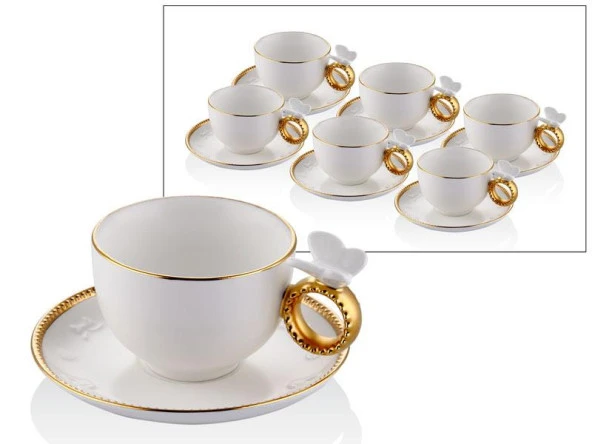 LAMEDORE BUTTERFLY WHİTE GOLD 6 PCS COFFEE CUPS SET ürün görseli 1