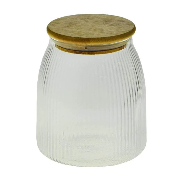 Luca Mia Bambu Kapaklı Çizgili Cam Kavanoz 800 Ml 4 Adet 20.0041 ürün görseli 1