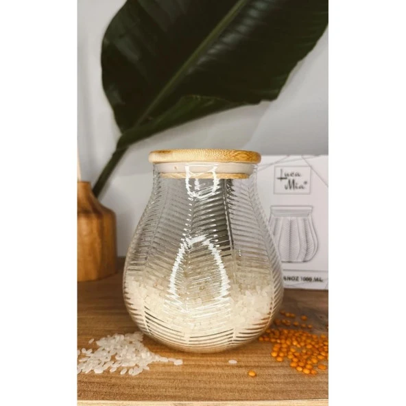 Luca Mia Bambu Kapaklı Çizgili Cam Kavanoz 1000 Ml 4 Adet 20.0045 ürün görseli 1