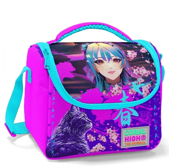 Coral High Mor Pembe Anime Kedi Isı Yalıtımlı Beslenme Çantası - Kız Çocuk ürün görseli 1