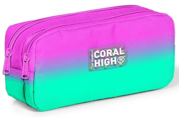 Coral High Pembe Su Yeşili Renk Geçişli İki Bölmeli Kalem Çantası - Kız Çocuk ürün görseli 1