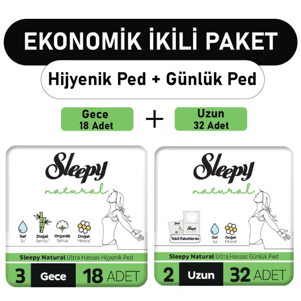 Sleepy Natural Ultra Ped Gece 18 Adet + Uzun Günlük Ped 32 Adet ürün görseli 1
