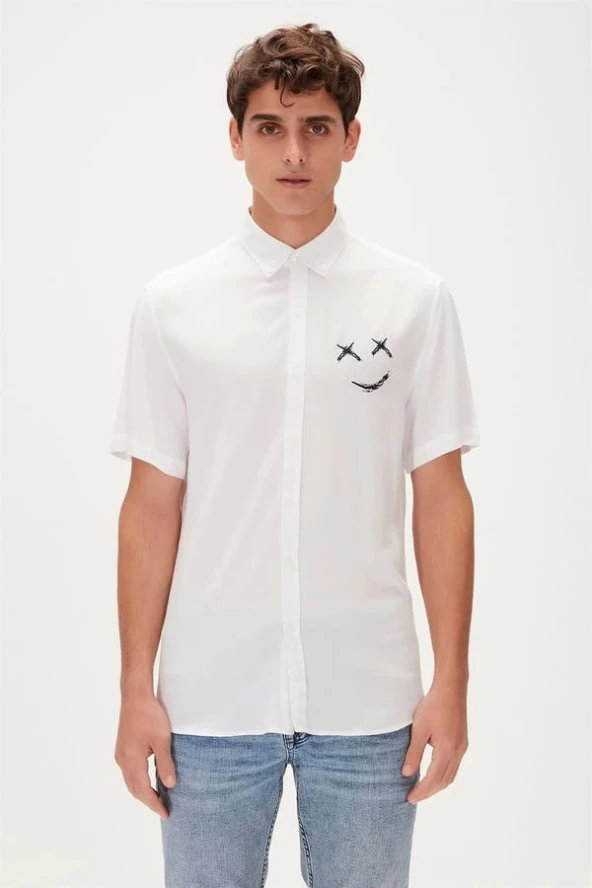 Bad Bear Smile Off-White Men's Short Sleeve Shirt ürün görseli 1