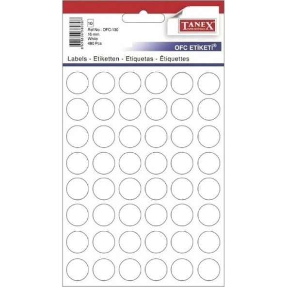 Tanex Ofc-130 Yuvarlak Etiket 16 Mm – Beyaz (10 Syf) ürün görseli 1