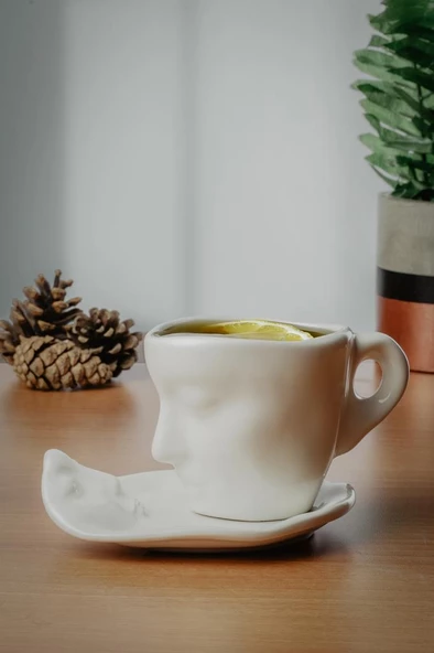 Mithra Life 2 Adet 260 ML Yüz Şekilli Seramik Beyaz Kupa Fincan Takımı MIT1082 ürün görseli 1
