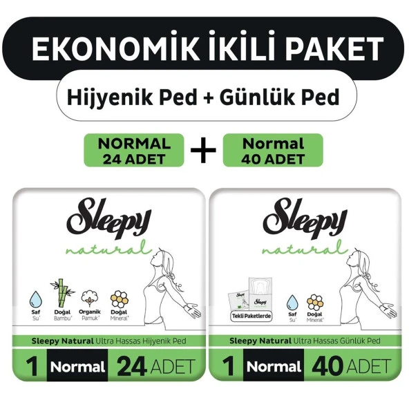 Sleepy Natural Ultra Ped Normal 24 Adet + Uzun Günlük Ped 40 Adet ürün görseli 1