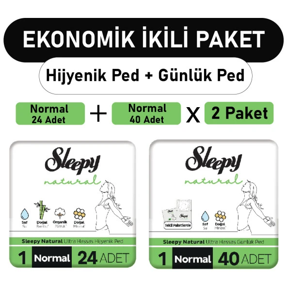 Sleepy Natural Ultra Ped Normal 24 Adet + Uzun Günlük Ped 40 Adet x2 Paket ürün görseli 1