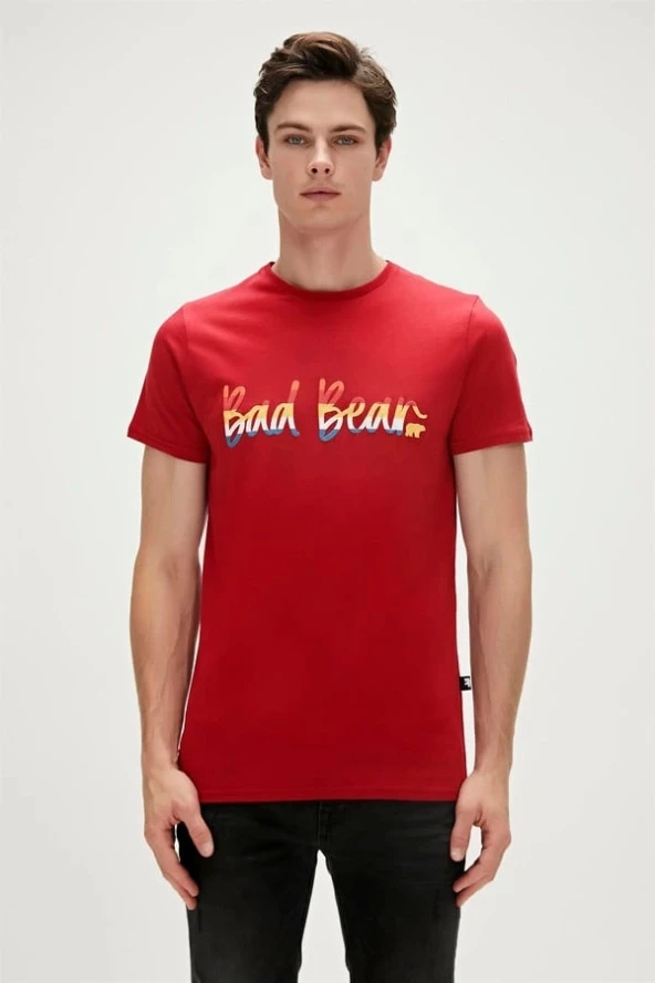 Bad Bear Manuscript T-Shirt Lava Kırmızı Baskılı Erkek Tişört ürün görseli 1