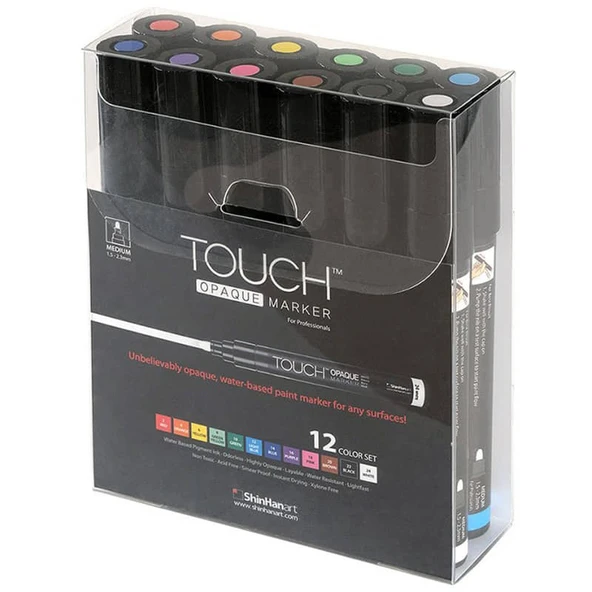 Touch Opaque Marker Akrilik Boyama Kalemi 12 Renk Medium Uç (1.5-2.3 mm) ürün görseli 1